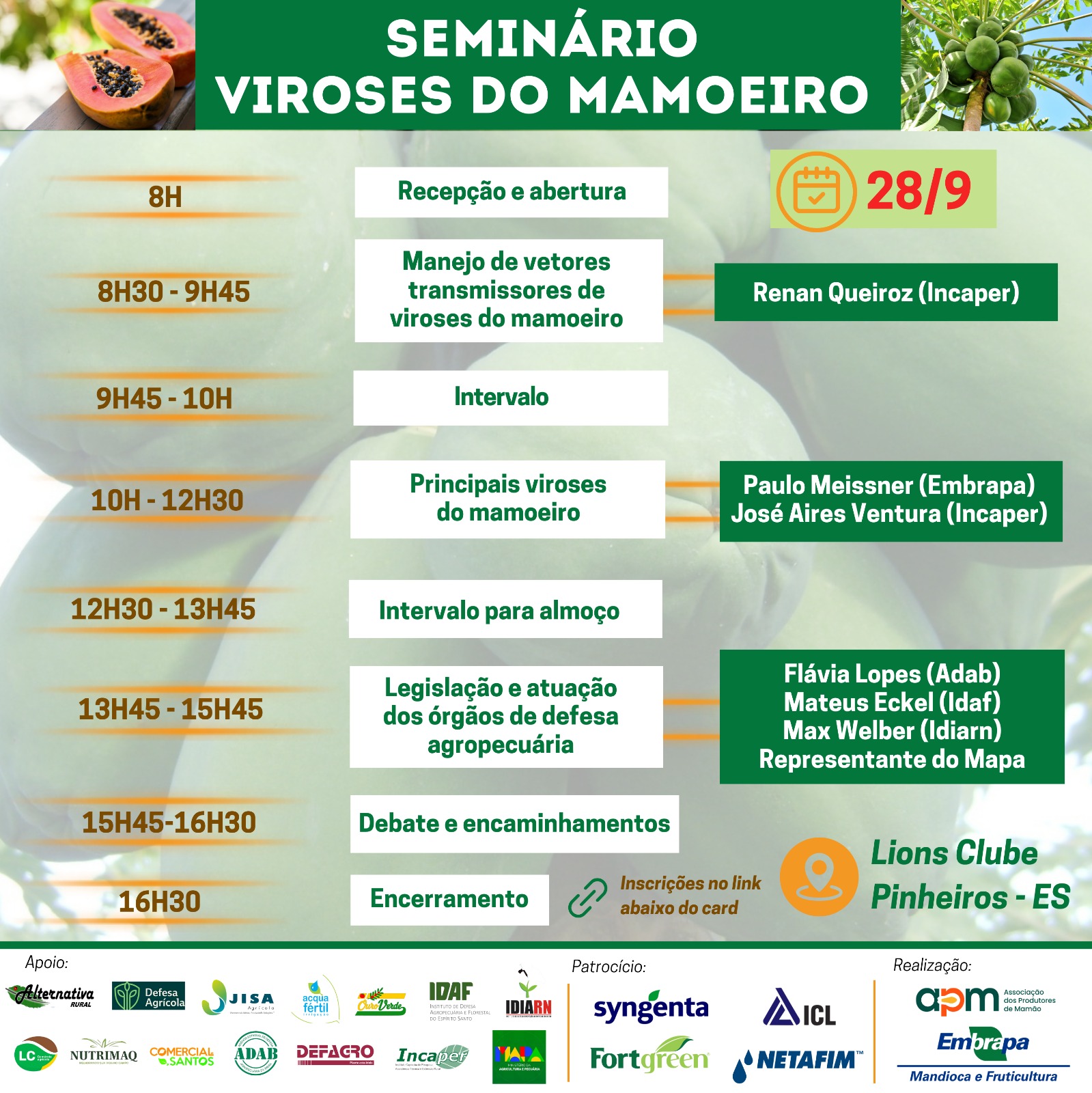 Pinheiros (ES) recebe seminário revolucionário sobre viroses do mamoeiro