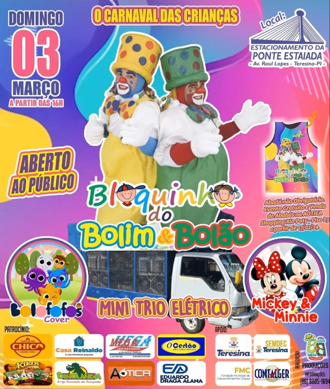 Bolim & Bolão participam de bloquinho carnavalesco neste domingo (03/02), na Ponte Estaiada
